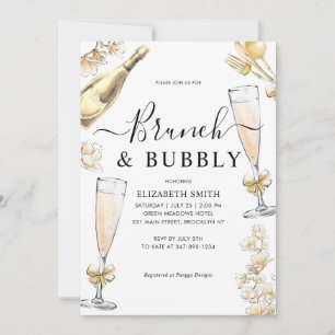 Chic Floral Gold Brunch und Bubbly Brautparty Einladung