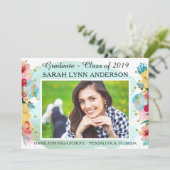 Chic Floral & Gold Glitzer Aquarell Abschluss Einladung (Stehend Vorderseite)