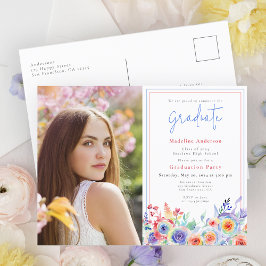 Chic Floral Graduation Party Foto Einladung Postkarte