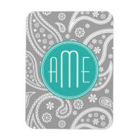 Chic Floral Grau Paisley Muster & Blue Monogram