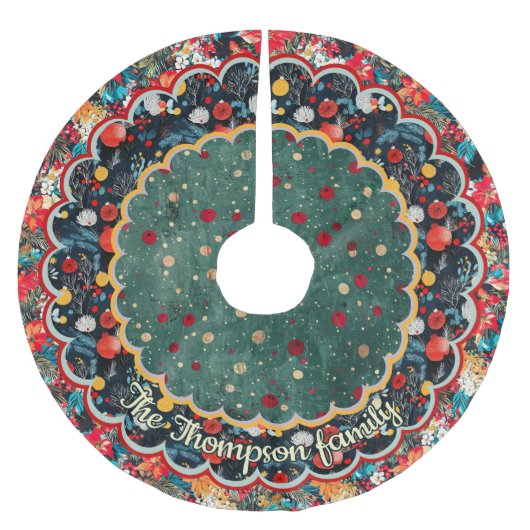 Chic Floral green red Christmas personalized Polyester Weihnachtsbaumdecke (Vorderseite)