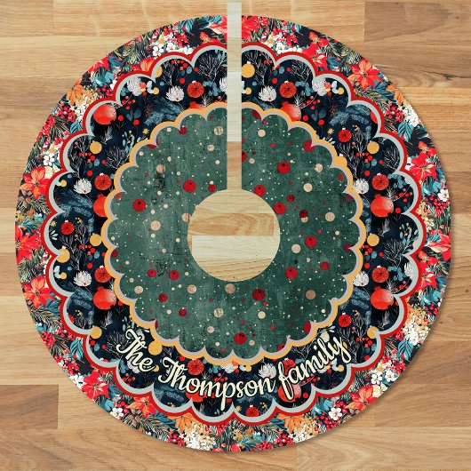 Chic Floral green red Christmas personalized Polyester Weihnachtsbaumdecke