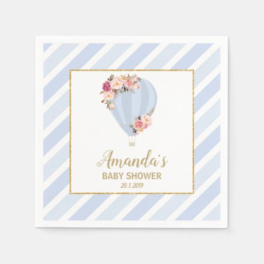 Chic Floral Hot Air Ballon Baby Boy Dusche Blau Serviette (Vorderseite)