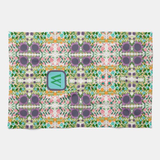 Chic Floral Hübsch Monogram Initial Stylish Geschirrtuch (Horizontal)