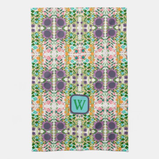 Chic Floral Hübsch Monogram Initial Stylish Geschirrtuch (Vertikal)