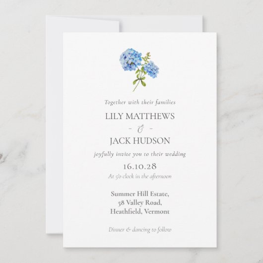 Chic Floral Hydrangea QR Code Einladung Hochzeit (Vorderseite)