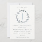 Chic Floral Laurel Wreath Dusky Blue Gray Taufe Dankeskarte (Vorderseite)