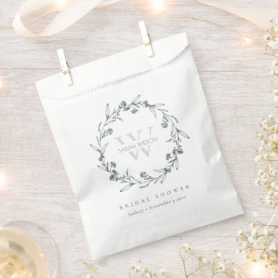 Chic Floral Laurel Wreath Monogram Brautparty Geschenktütchen