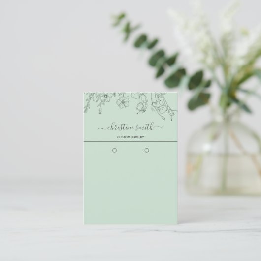 Chic Floral Light Aquamarin Botanic Earring Card Visitenkarte (Stehend Vorderseite)