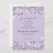 Chic Floral Lila Birth Announcement Card (Rückseite)