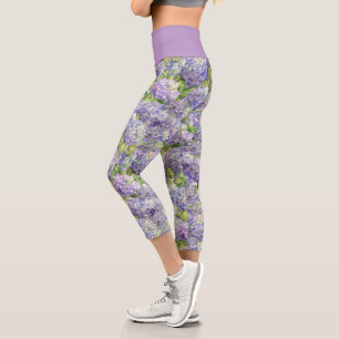 Chic Floral Lila Lavender Hydrangea Muster Capri Leggings