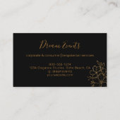 Chic Floral Line Zeichne Black Gold Event Planner Visitenkarte (Rückseite)