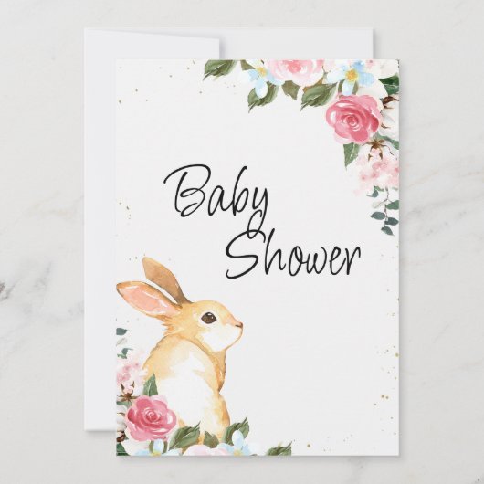 Chic Floral Little Bunny Baby Dusche Einladung (Rückseite)
