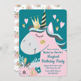 Chic Floral Magical Unicorn Girl's Birthday Party Einladung