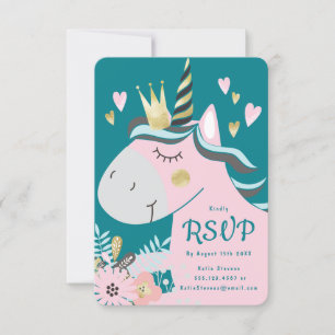 Chic Floral Magical Unicorn Girl's Birthday Party RSVP Karte