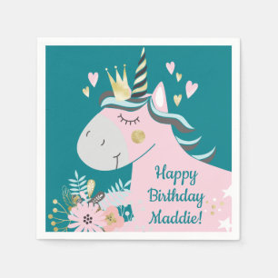 Chic Floral Magical Unicorn Girl's Birthday Party Serviette