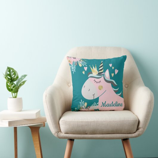 Chic Floral Magical Unicorn Girls Personalisiert Kissen (Stuhl )
