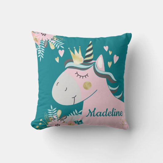 Chic Floral Magical Unicorn Girls Personalisiert Kissen (Vorderseite)