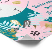 Chic Floral Magical Unicorn Girly Birthday Willkom Poster (Ecke)