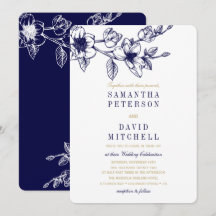 Chic Floral Magnolia Branch Navy Blue GOLD Hochzei