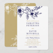 Chic Floral Magnolia Branch Navy Blue GOLD Hochzei