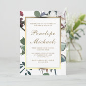 Chic Floral mit Imitats Gold Foto Graduation Party Einladung (Stehend Vorderseite)