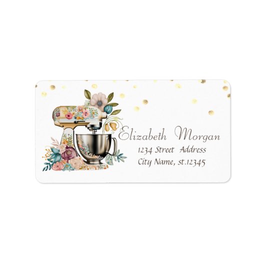 Chic Floral Mixer Gold Confetti Adressaufkleber (Vorne)