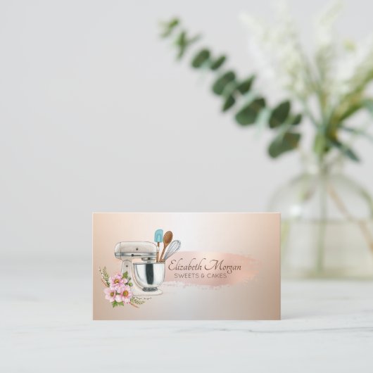 Chic Floral Mixer Rose Gold Pinselstriche, Bäckere Visitenkarte (Stehend Vorderseite)