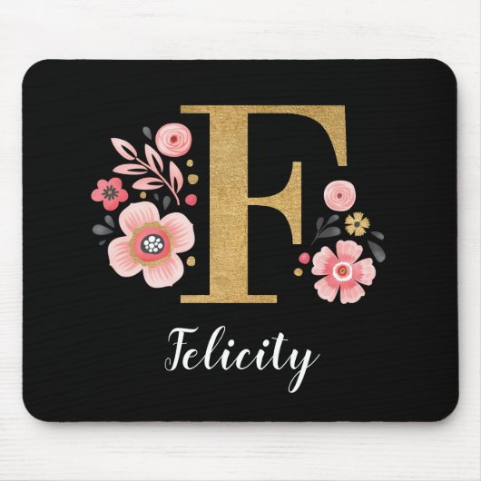 Chic Floral Monogram Erstmaliger rosa Goldener Buc Mousepad (Vorne)
