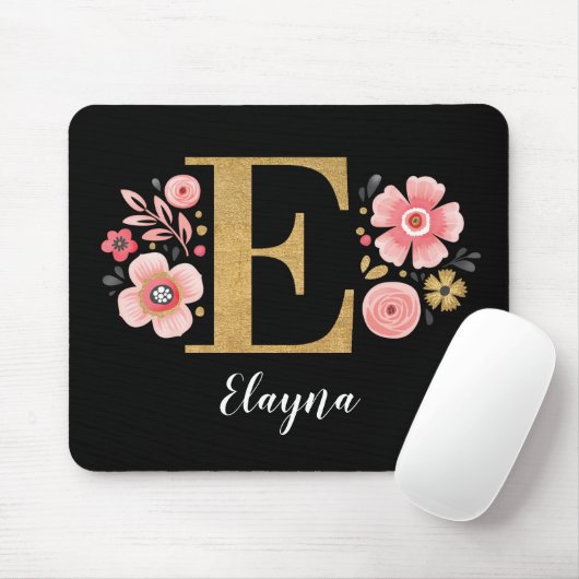 Chic Floral Monogram Erstmaliger rosa Goldener Let Mousepad (Mit Mouse)
