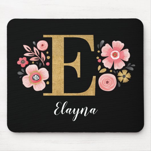 Chic Floral Monogram Erstmaliger rosa Goldener Let Mousepad (Vorne)