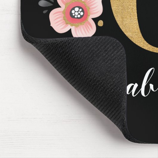 Chic Floral Monogram Initial Black Gold Letter G Mousepad (Ecke)