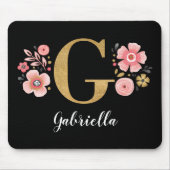 Chic Floral Monogram Initial Black Gold Letter G Mousepad (Vorne)