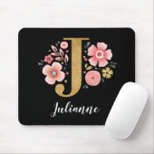 Chic Floral Monogram Initial Pink Gold Letter J Mousepad (Mit Mouse)