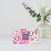 Chic Floral Monogram | Lila Butterfly Visitenkarte (Stehend Vorderseite)
