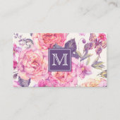 Chic Floral Monogram | Lila Butterfly Visitenkarte (Vorderseite)