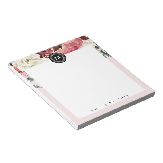 Chic Floral Monogram Post It NotePad Notizblock (angewinkelt)