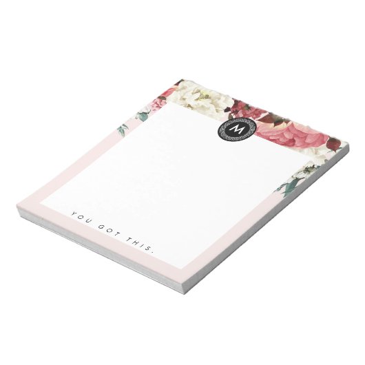 Chic Floral Monogram Post It NotePad Notizblock (Rotiert)