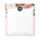 Chic Floral Monogram Post It NotePad Notizblock (Vorderseite)