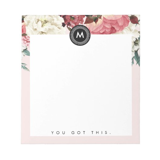 Chic Floral Monogram Post It NotePad Notizblock (Vorderseite)