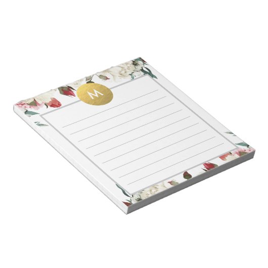 Chic Floral Monogram Post It NotePad Notizblock (angewinkelt)