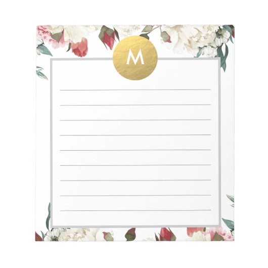 Chic Floral Monogram Post It NotePad Notizblock (Vorderseite)
