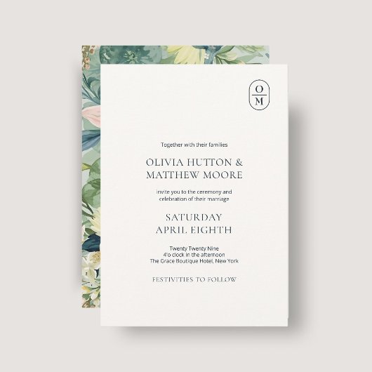Chic Floral Monogram Wedding Invitation Einladung