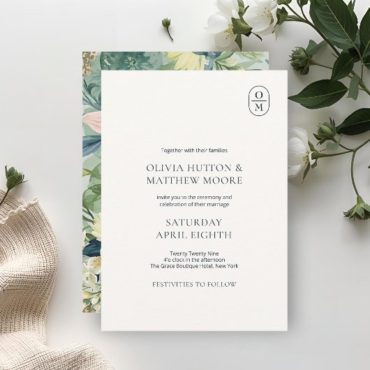 Chic Floral Monogram Wedding Invitation Einladung