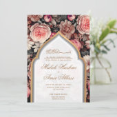 Chic Floral & Moschee Islamische Hochzeit Einladung (Stehend Vorderseite)