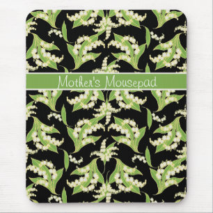 Chic Floral Mousepad: Lilies of the Valley, Black Mousepad