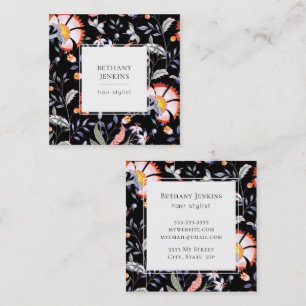 Chic floral Muster Black Business Card Quadratische Visitenkarte