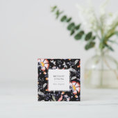 Chic floral Muster Black Business Card Quadratische Visitenkarte (Stehend Vorderseite)