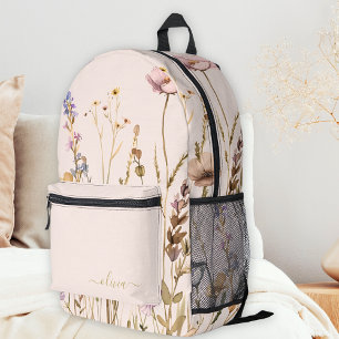 Chic Floral Muster Custom Gold Name Wildblume Bedruckter Rucksack