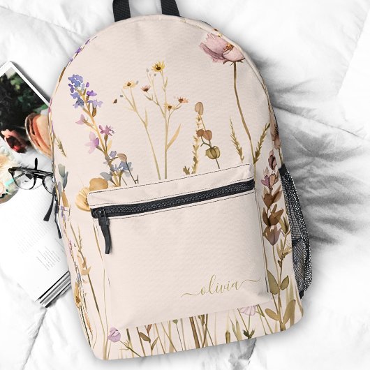 Chic Floral Muster Custom Gold Name Wildblume Bedruckter Rucksack